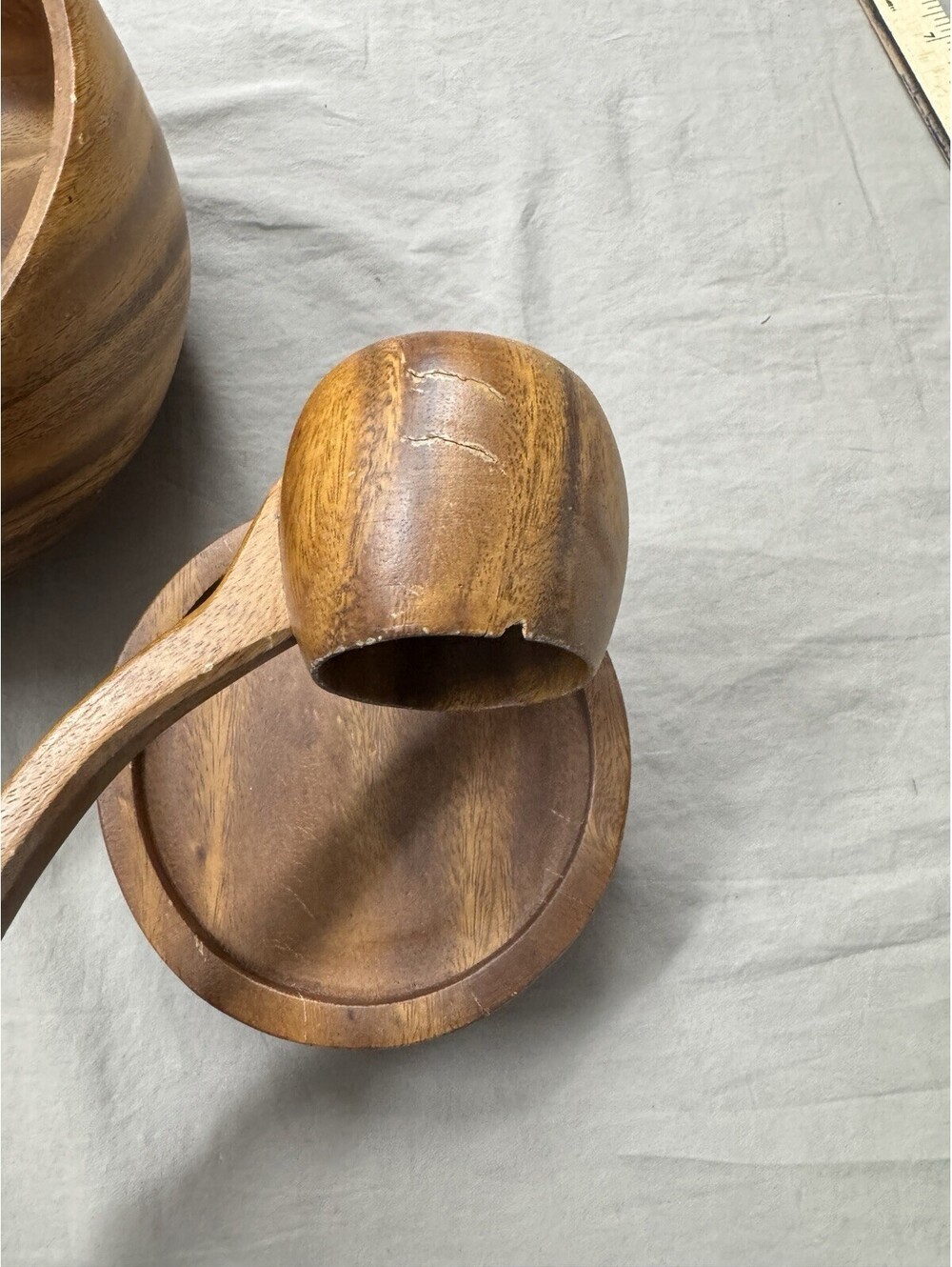 Vintage Monkey Pod Philippines Bowl, Stand And Ladle - Picture 9 of 10